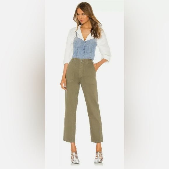 NWT RE/DONE 50s Military High Rise Olive Green Trouser Pants Size 28 - Picture 3 of 11